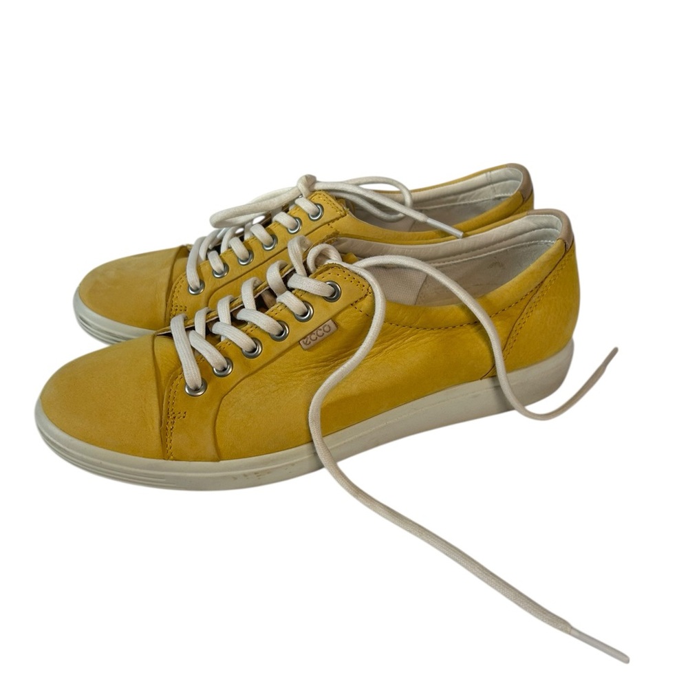 ECCO Soft 7 Leather Sneakers Womens 10 Yellow Mustard Lace Up Comfort Walking